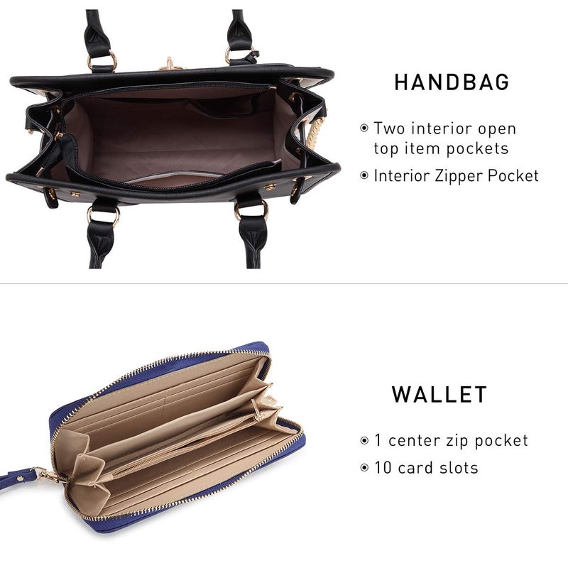 Dasein Two Tone Satchel Handbags Purses for Women Vegan Leather Shoulder Bags Large Tote Bag with Matching Wallet - Image 5